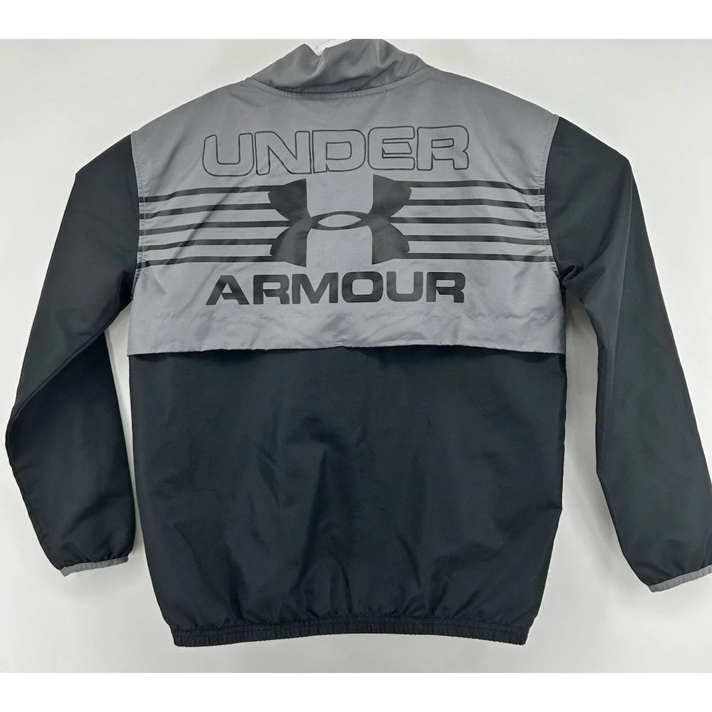 Under Armour Long Sleeve Quarter‎ Zip Pullover Windbreaker Gray Black Boys YXL